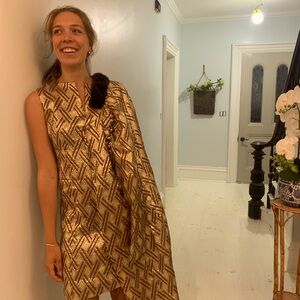 Vintage 50’s 60’s Metallic Brocade Dress and Coat Set in Brown, Gold, & Mink